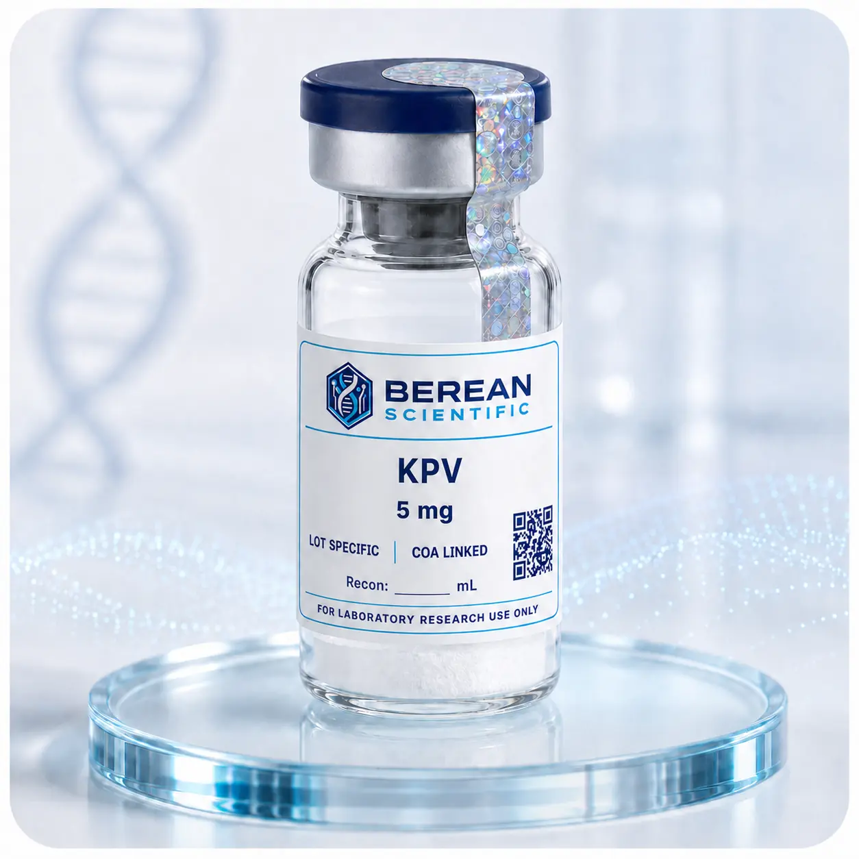 Berean Scientific KPV vial with 5 mg label